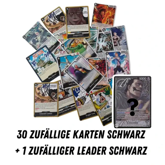 One Piece TCG schwarzes Themendeck mit 30 zufälligen Karten und schwarzer Leader-Karte in Verpackung